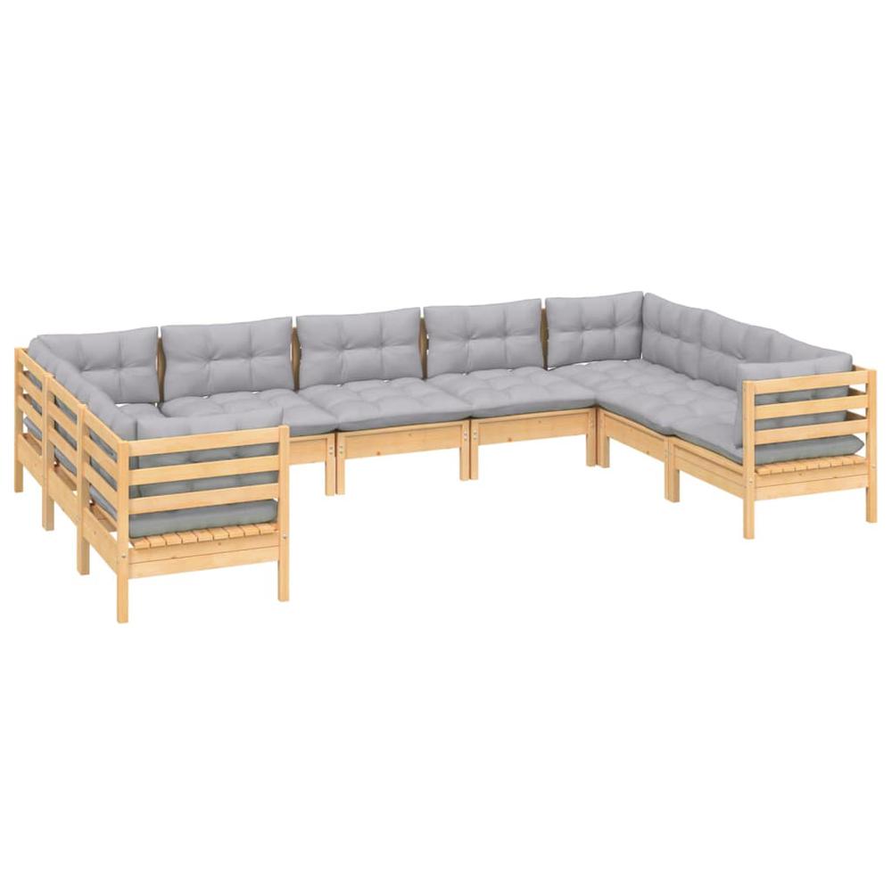 9 Piece Patio Lounge Set with Gray Cushions Pinewood. Picture 2