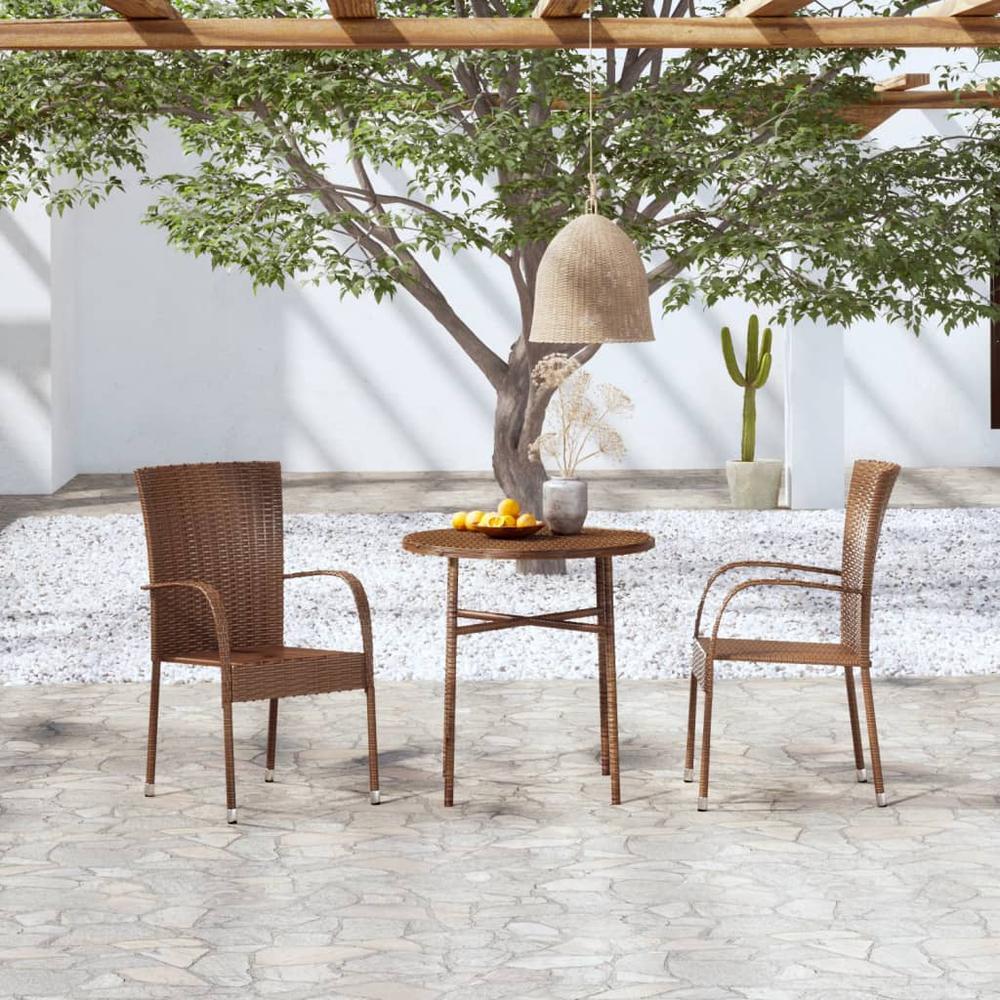 3 Piece Patio Dining Set Poly Rattan Brown. Picture 8
