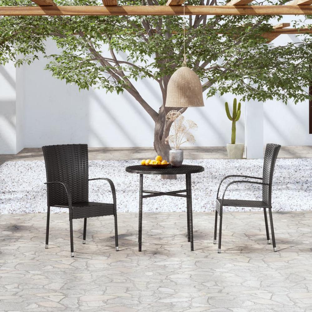 3 Piece Patio Dining Set Poly Rattan Black. Picture 8