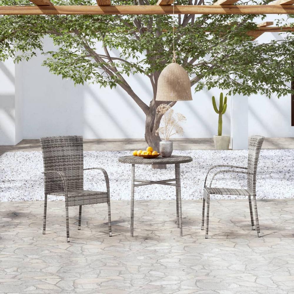 3 Piece Patio Dining Set Poly Rattan Gray. Picture 8