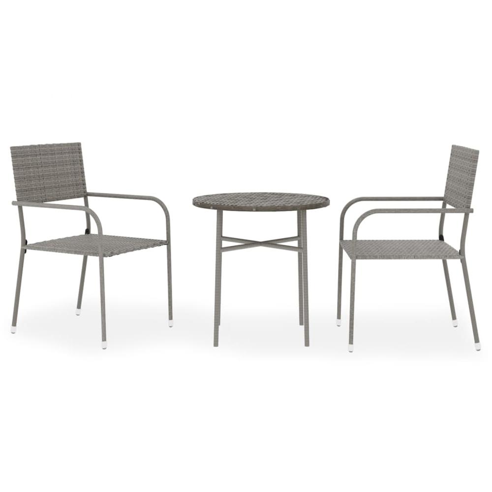 3 Piece Patio Dining Set Poly Rattan Gray. Picture 1