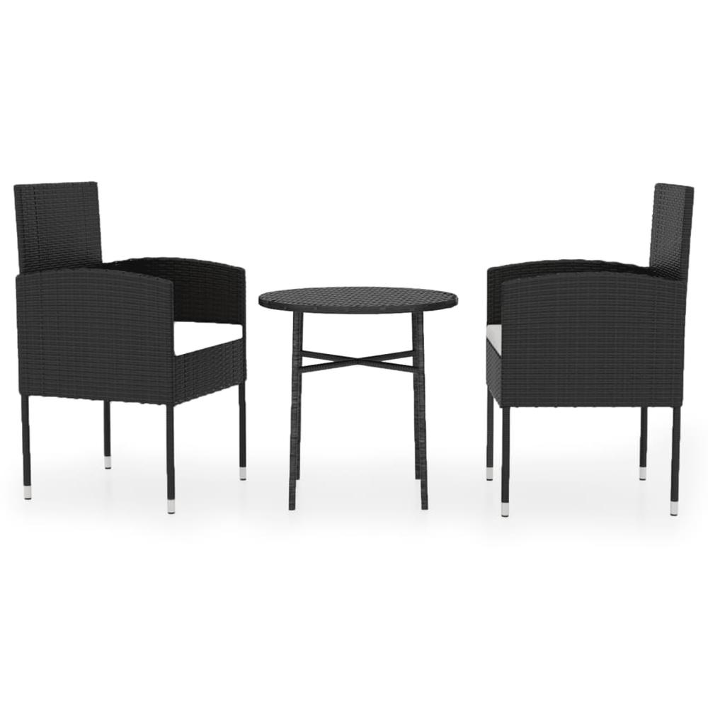 3 Piece Patio Dining Set Poly Rattan Black. Picture 1