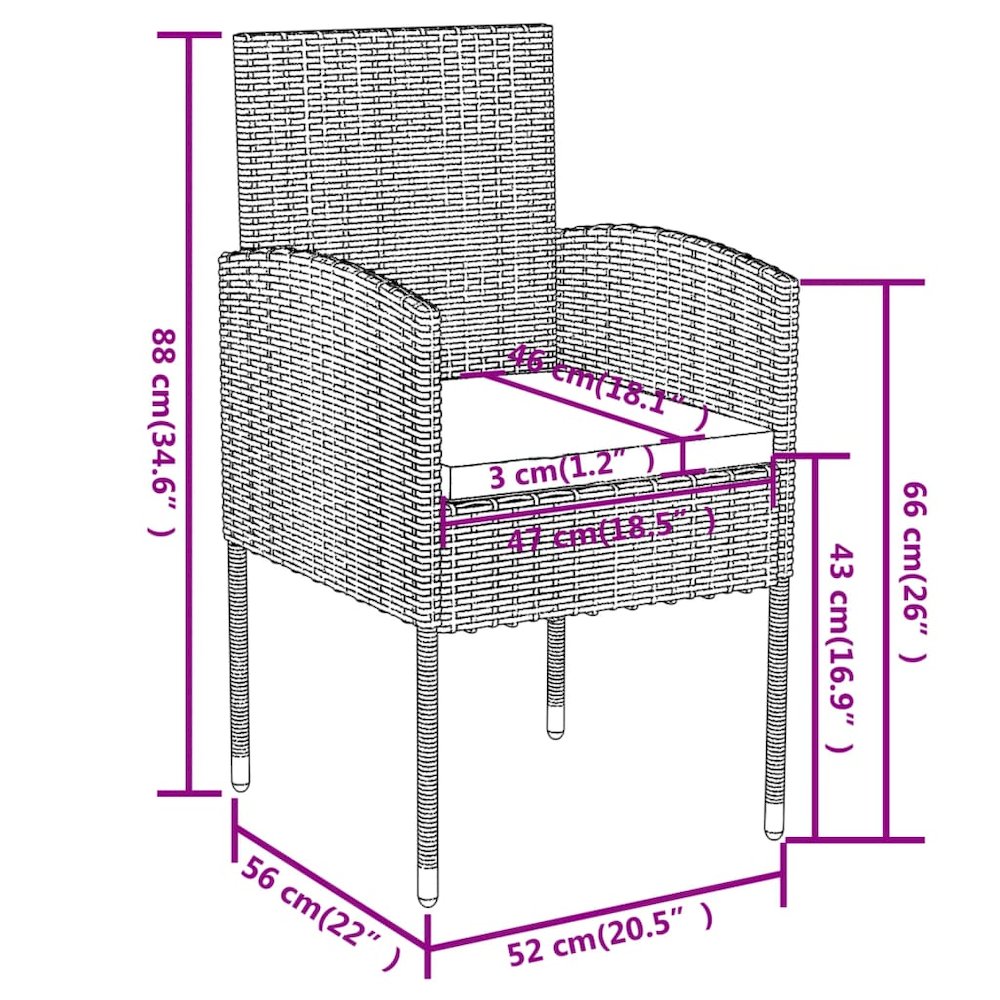 3 Piece Patio Dining Set Poly Rattan Anthracite. Picture 7