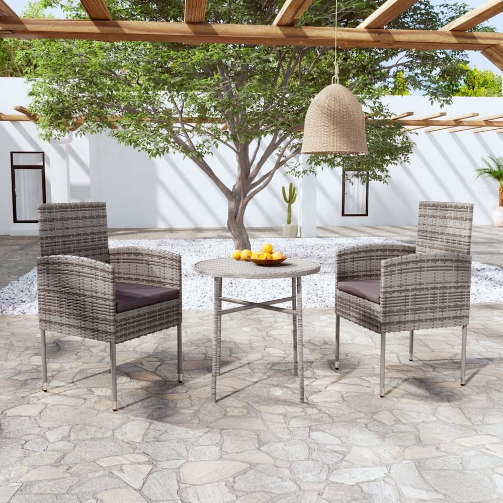 3 Piece Patio Dining Set Poly Rattan Anthracite. Picture 1