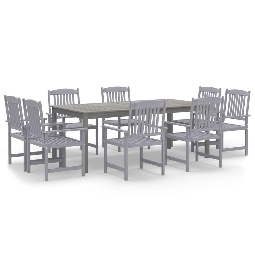 9 Piece Patio Dining Set Solid Wood Acacia Gray. Picture 1