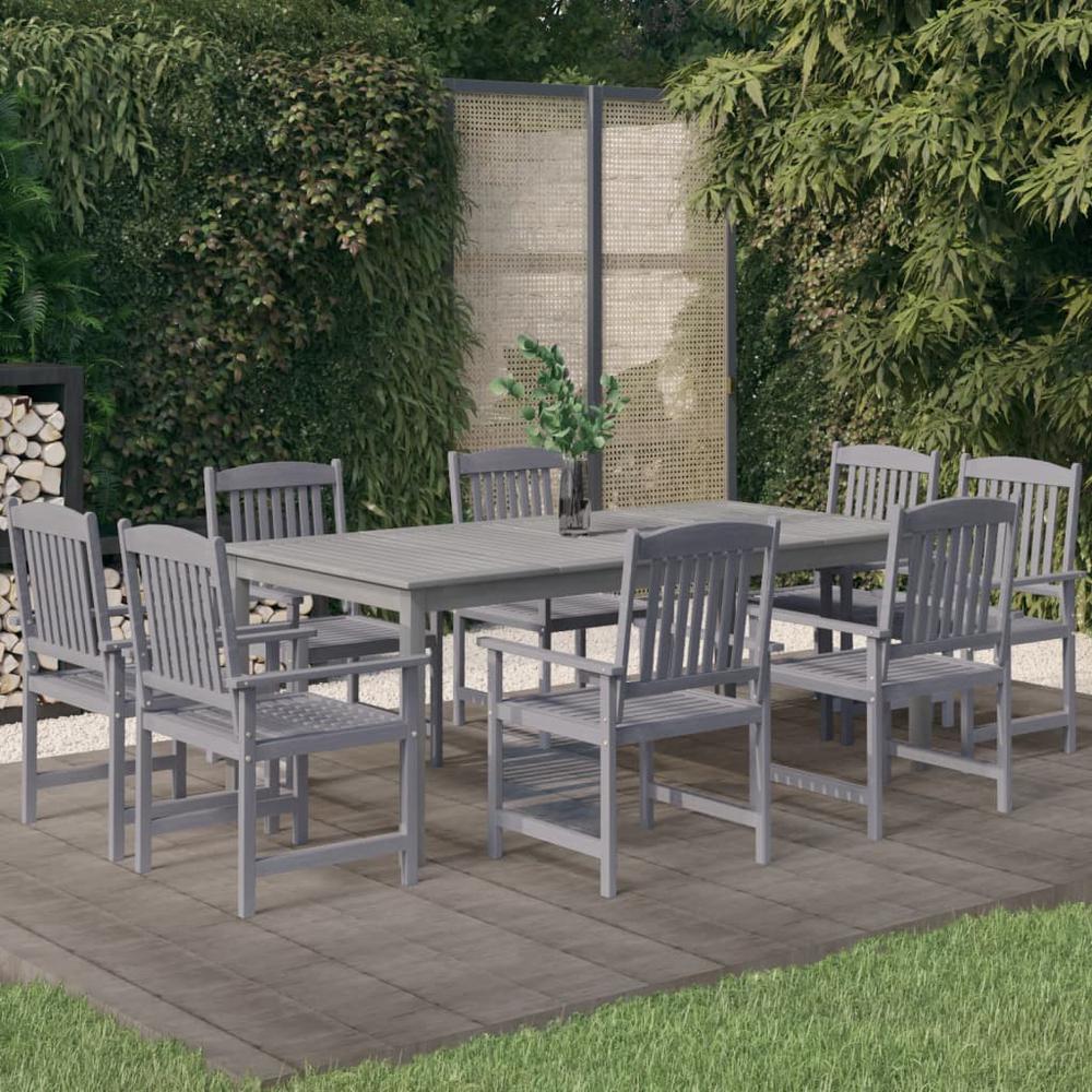 9 Piece Patio Dining Set Solid Wood Acacia Gray. Picture 9