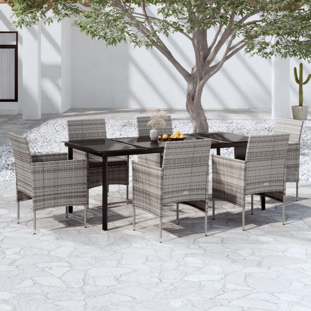 7 Piece Patio Dining Set with Cushions Gray and Black. Picture 8