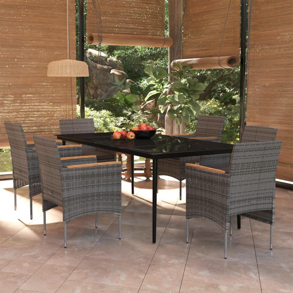 7 Piece Patio Dining Set with Cushions Gray and Black. Picture 6