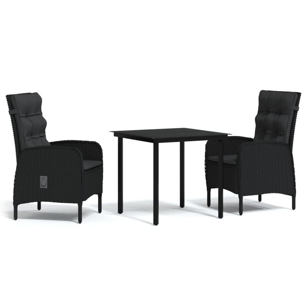 3 Piece Patio Dining Set with Cushions Black. Picture 1