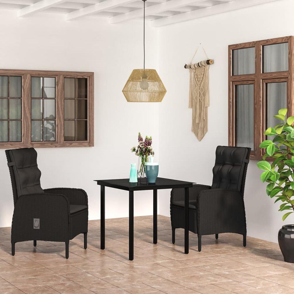 3 Piece Patio Dining Set with Cushions Black. Picture 8