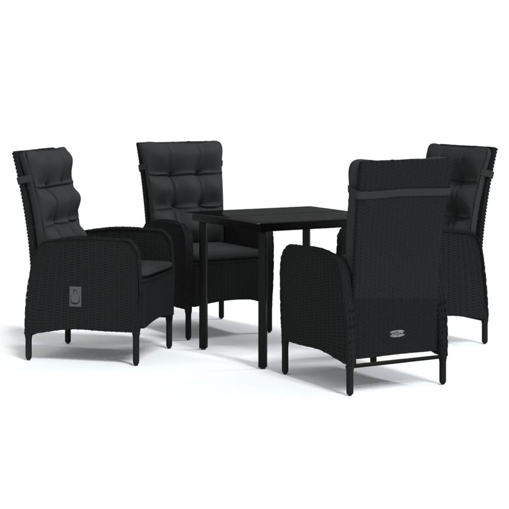 5 Piece Patio Dining Set with Cushions Black. Picture 1