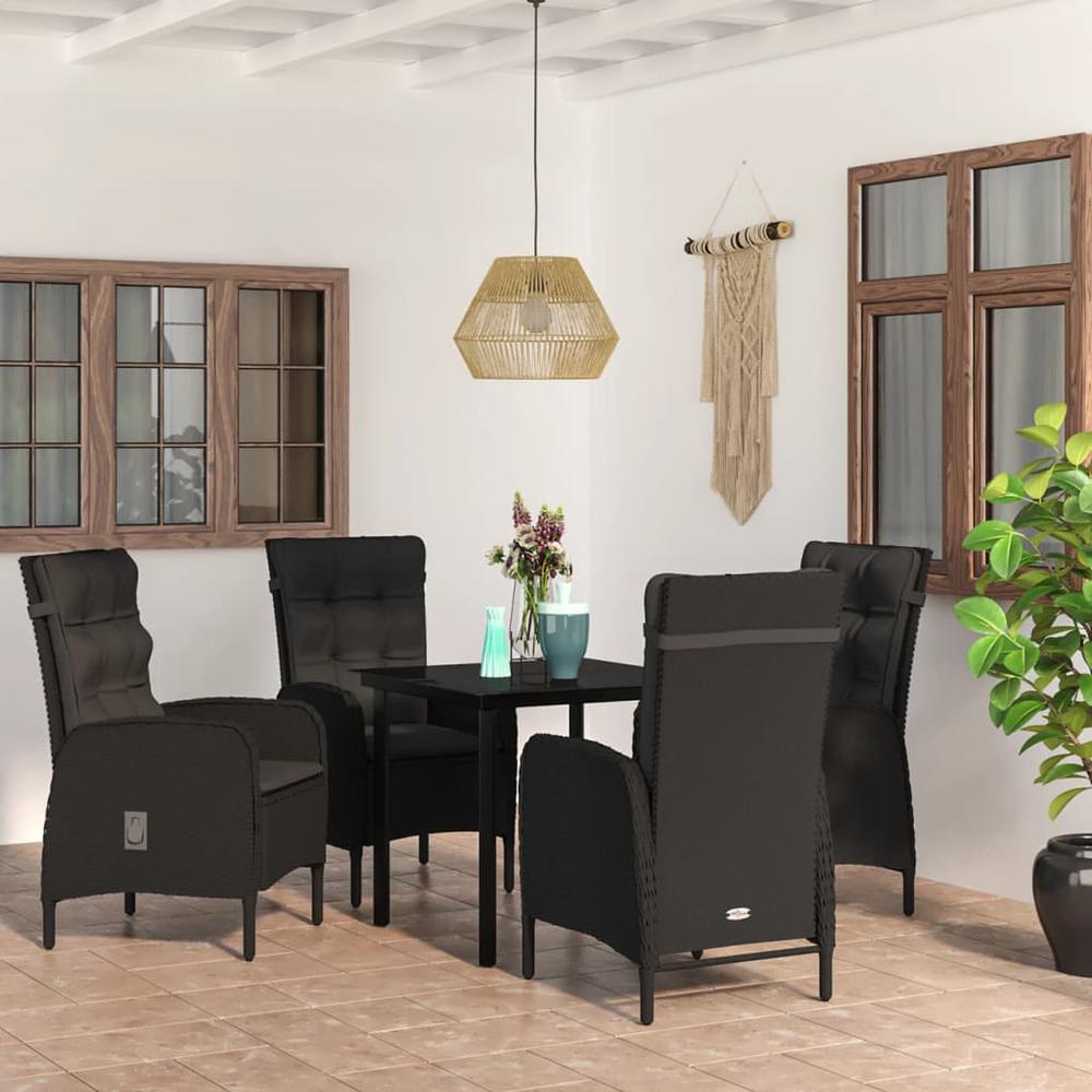 5 Piece Patio Dining Set with Cushions Black. Picture 8