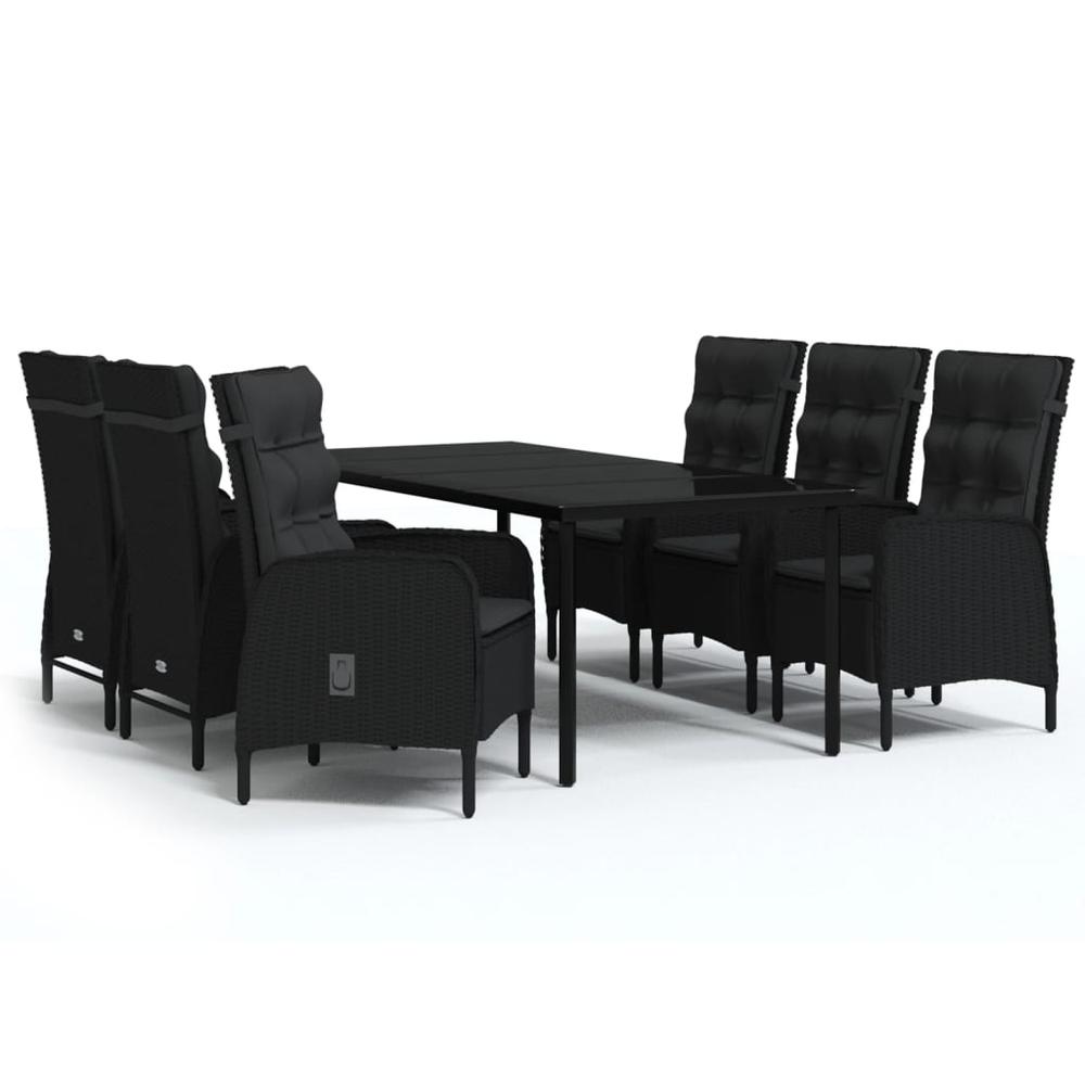 7 Piece Patio Dining Set with Cushions Black. Picture 1
