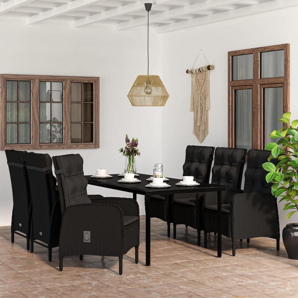 7 Piece Patio Dining Set with Cushions Black. Picture 8