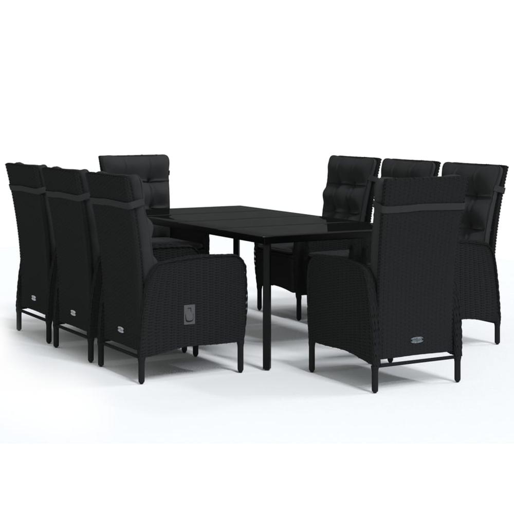 9 Piece Patio Dining Set with Cushions Black. Picture 1