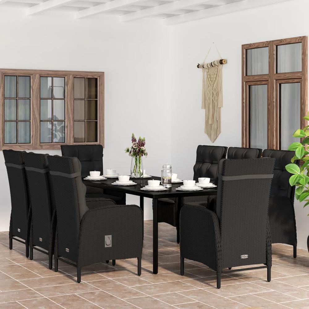 9 Piece Patio Dining Set with Cushions Black. Picture 8
