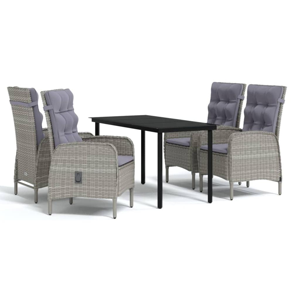5 Piece Patio Dining Set with Cushions Gray and Black. Picture 1