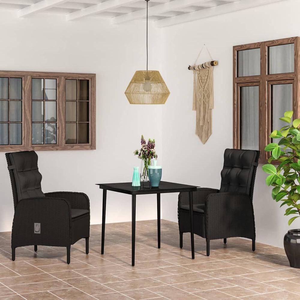 3 Piece Patio Dining Set with Cushions Black. Picture 8