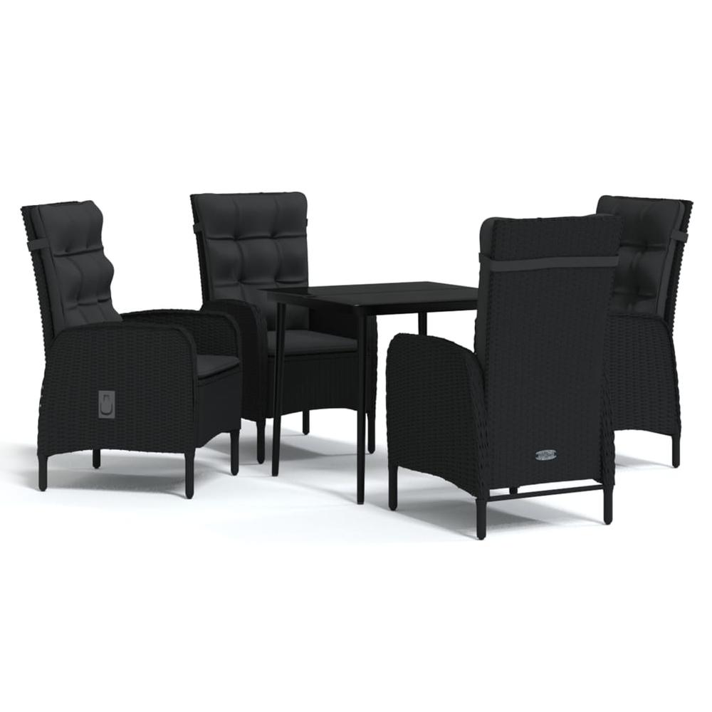 5 Piece Patio Dining Set with Cushions Black. Picture 1