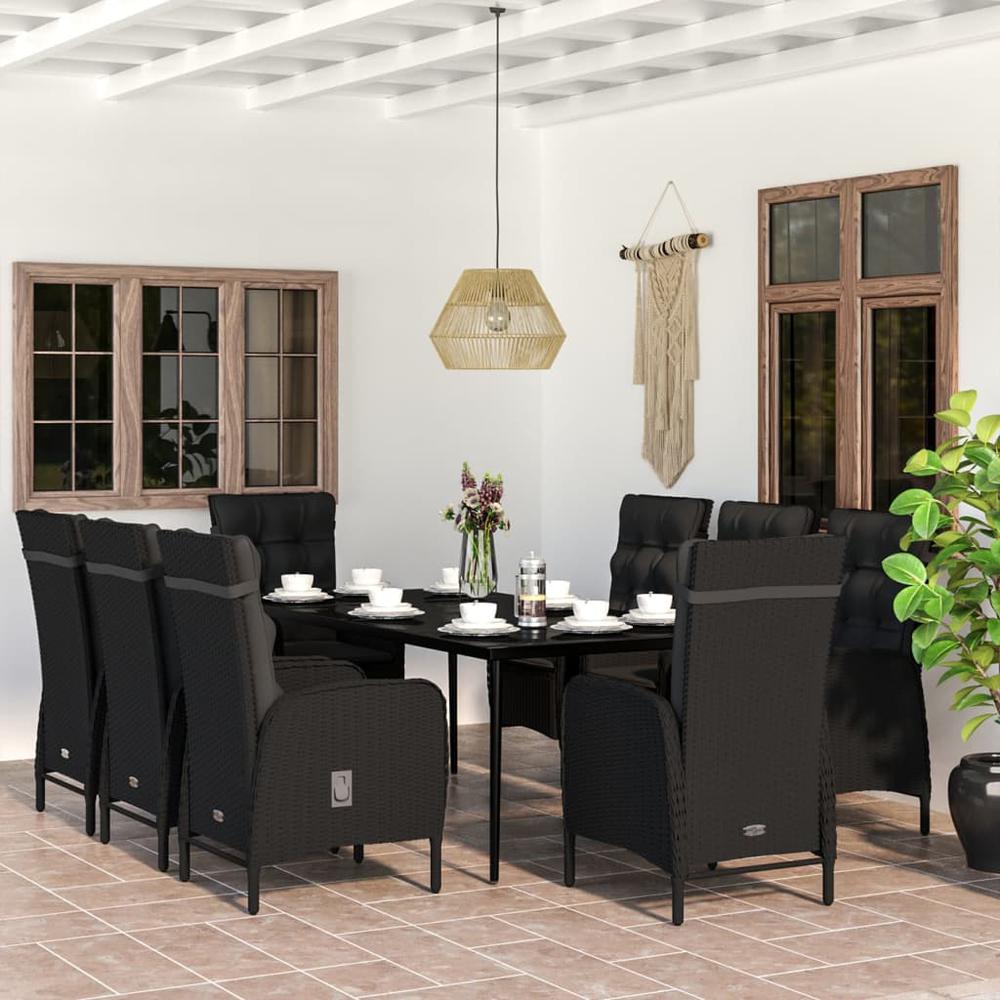 9 Piece Patio Dining Set with Cushions Black. Picture 8
