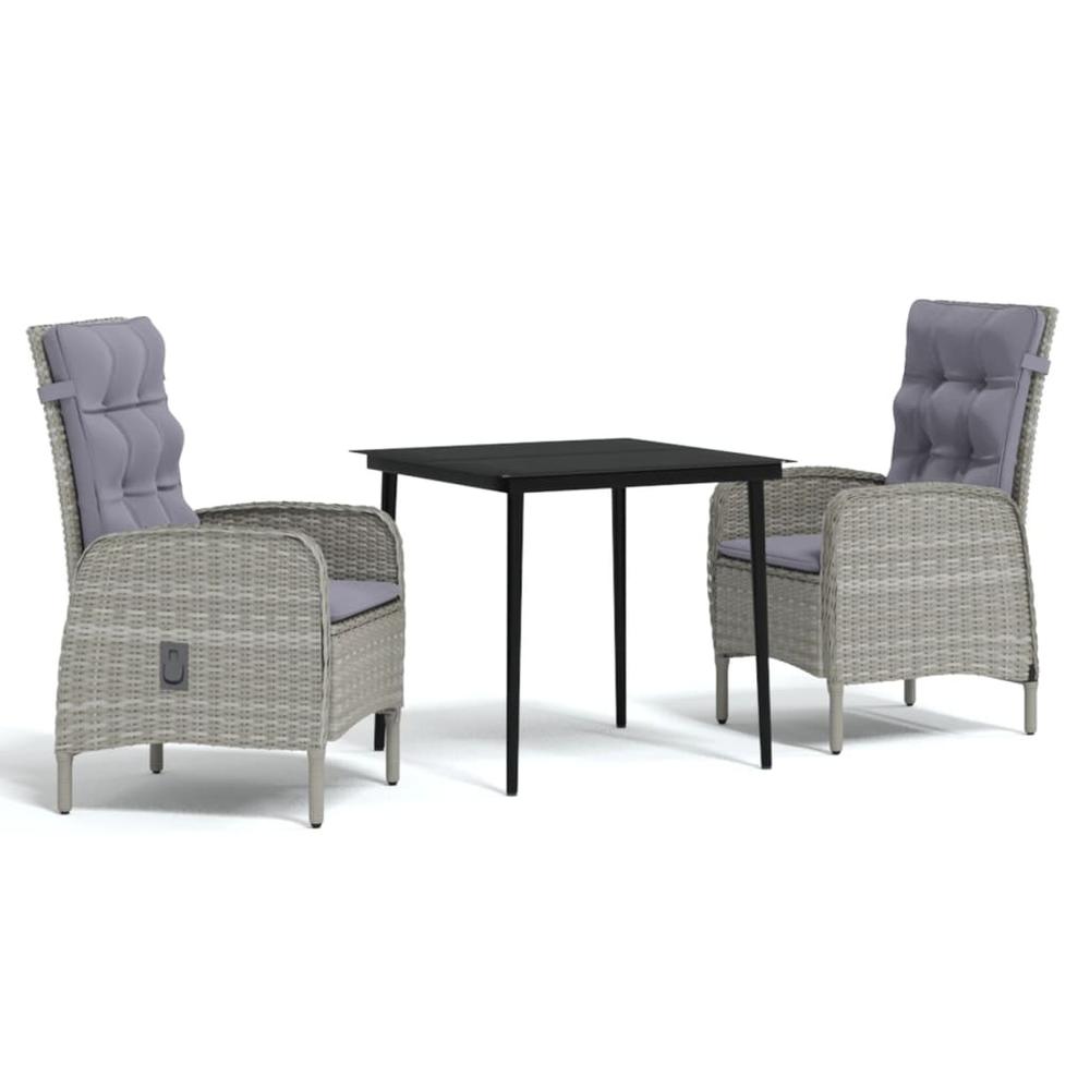3 Piece Patio Dining Set with Cushions Gray and Black. Picture 1