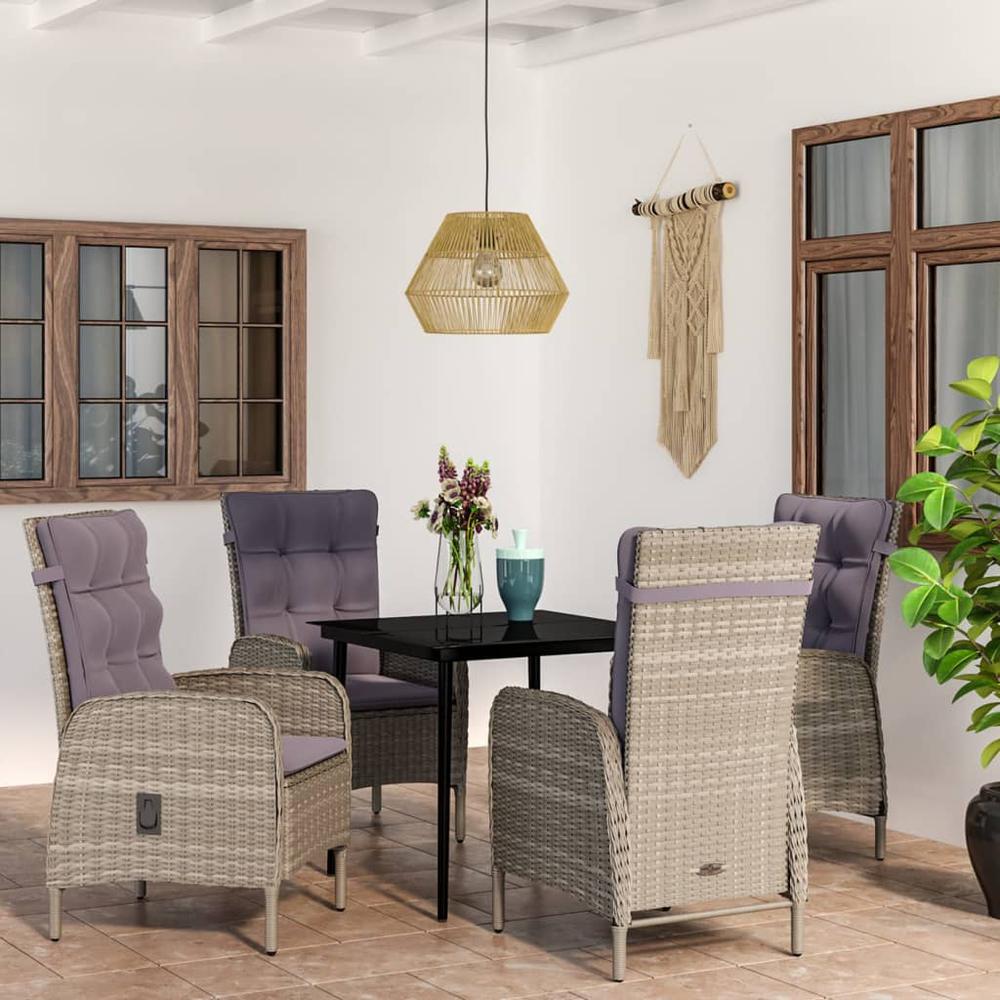 5 Piece Patio Dining Set with Cushions Gray and Black. Picture 8