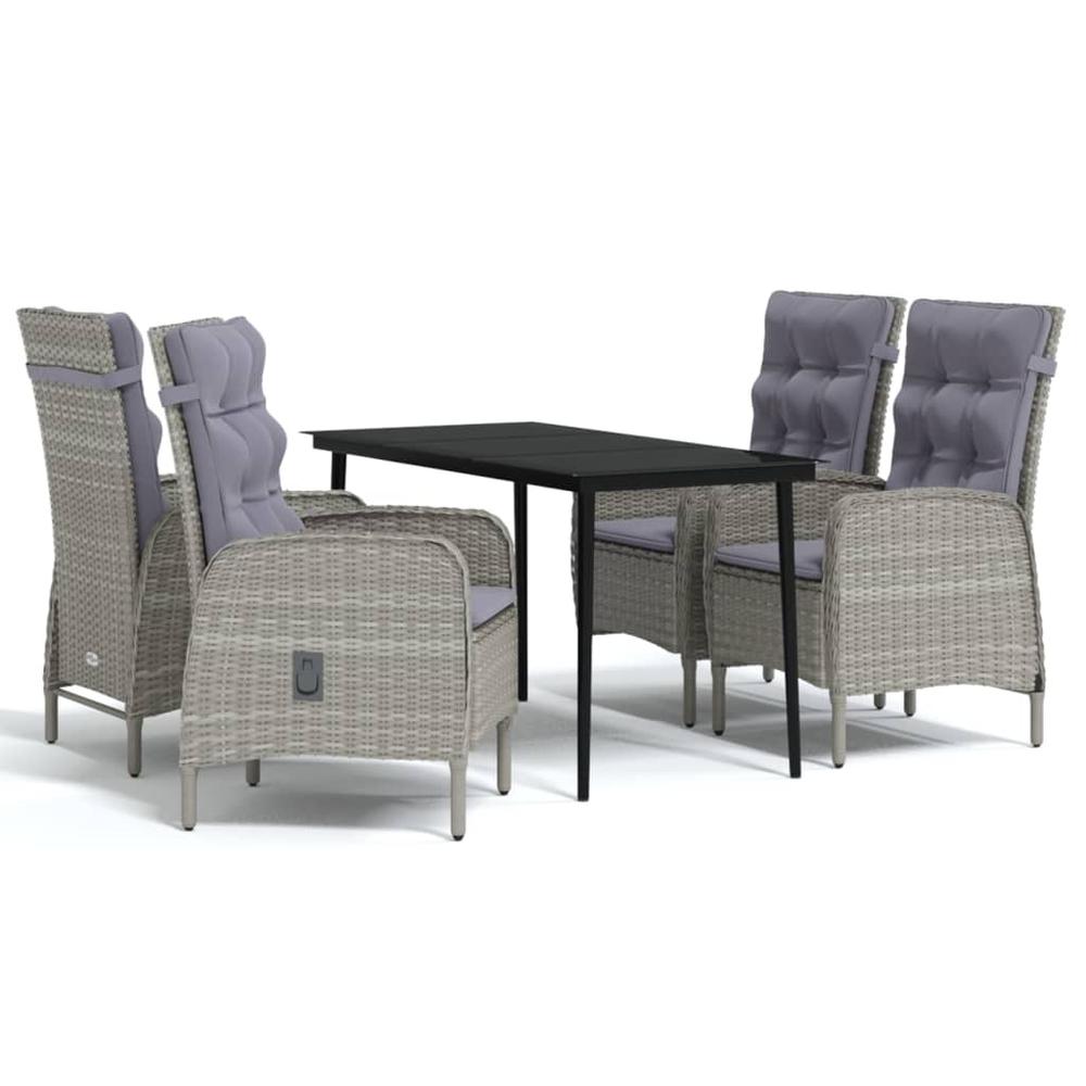 5 Piece Patio Dining Set with Cushions Gray and Black. Picture 1