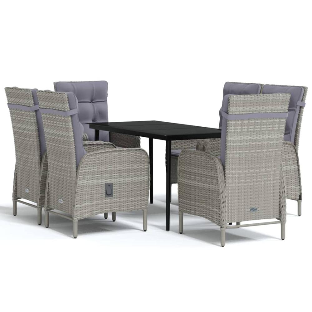 7 Piece Patio Dining Set with Cushions Gray and Black. Picture 1