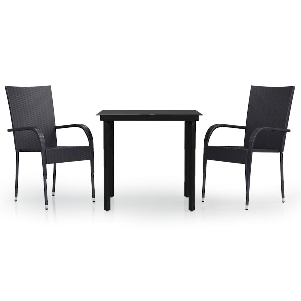 vidaXL 3 Piece Patio Dining Set Black, 3099377. Picture 2