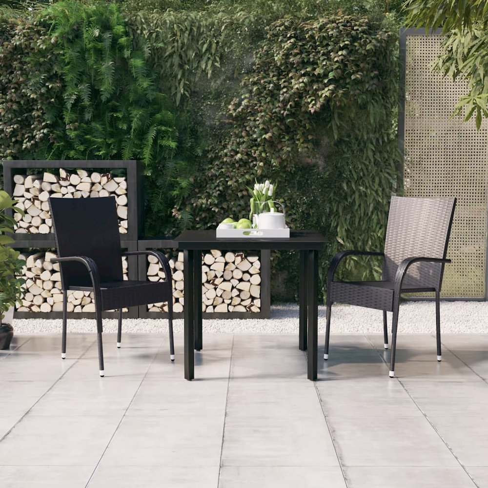 vidaXL 3 Piece Patio Dining Set Black, 3099377. Picture 1