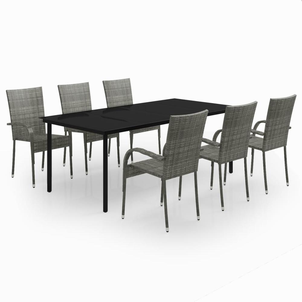 7 Piece Patio Dining Set Gray and Black. Picture 1