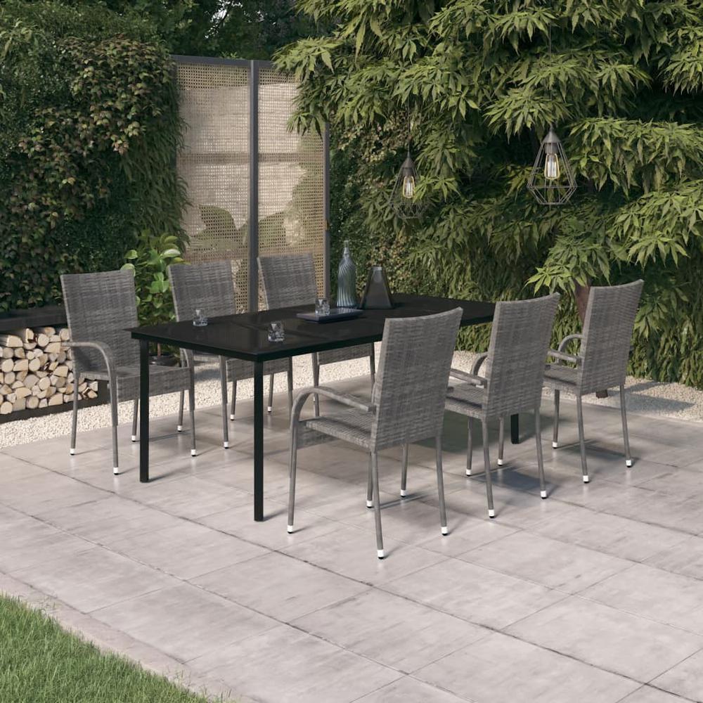 7 Piece Patio Dining Set Gray and Black. Picture 9