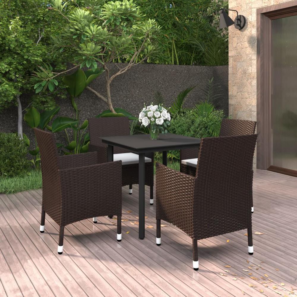 5 Piece Patio Dining Set with Cushions Poly Rattan and Glass. Picture 8