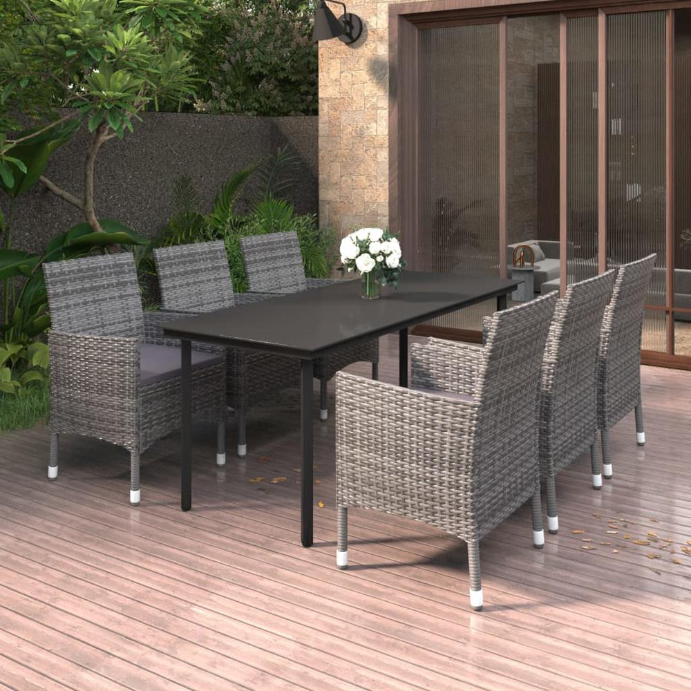 7 Piece Patio Dining Set with Cushions Poly Rattan and Glass. Picture 8