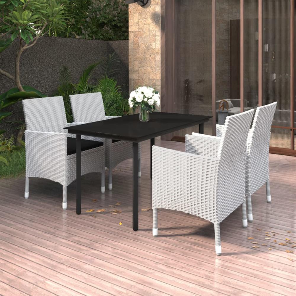 5 Piece Patio Dining Set with Cushions Poly Rattan and Glass. Picture 8