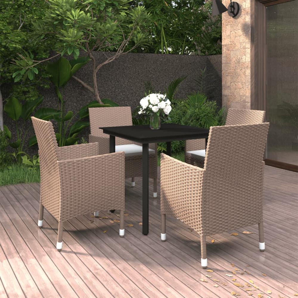 5 Piece Patio Dining Set with Cushions Poly Rattan and Black. Picture 8