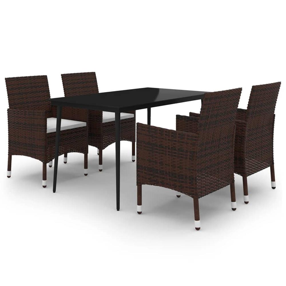 5 Piece Patio Dining Set with Cushions Poly Rattan and Glass. Picture 1