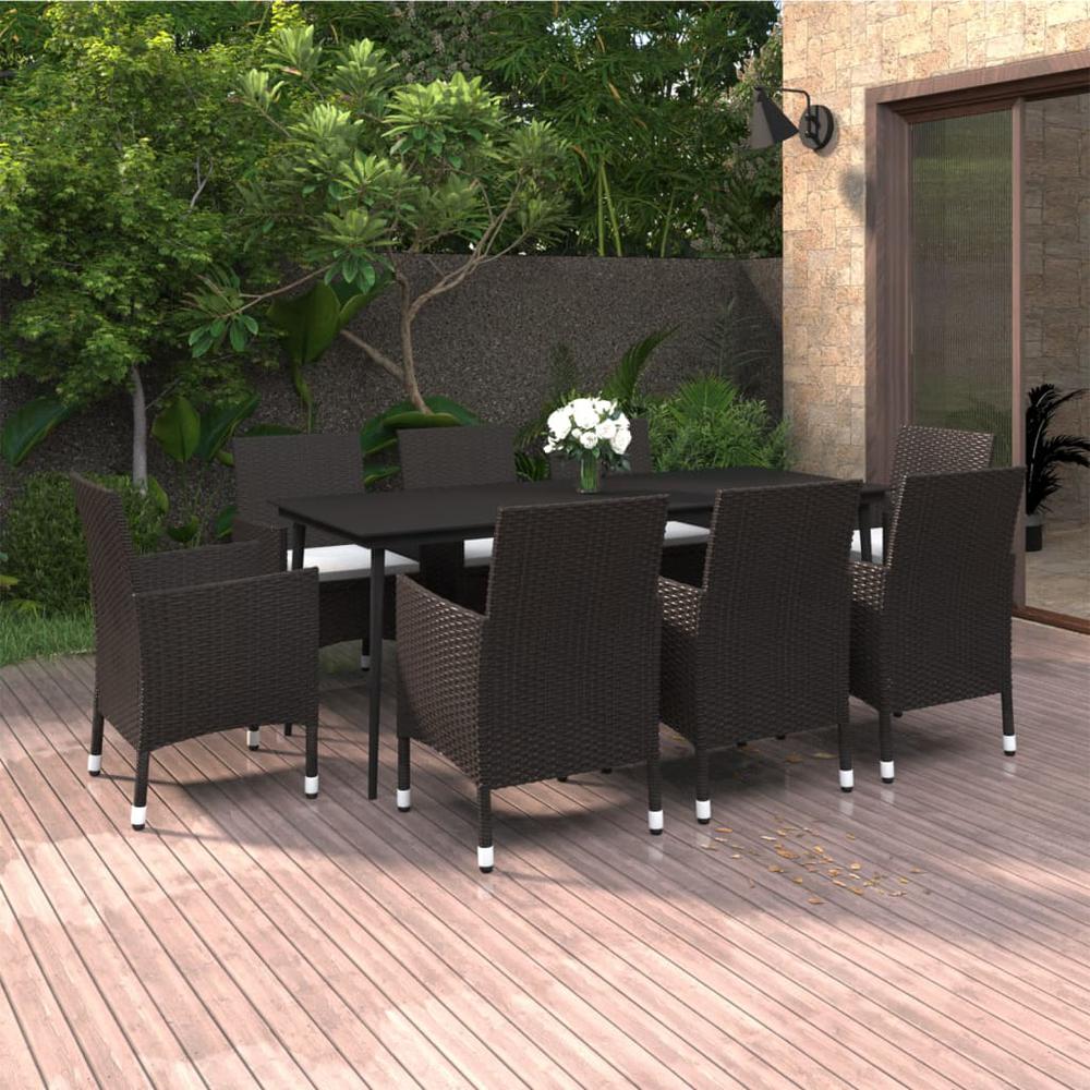 9 Piece Patio Dining Set with Cushions Poly Rattan and Glass. Picture 8