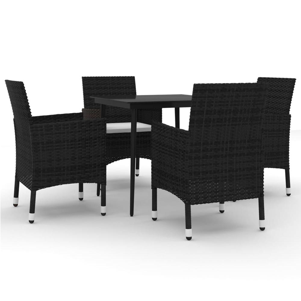 5 Piece Patio Dining Set with Cushions Poly Rattan and Glass. Picture 1