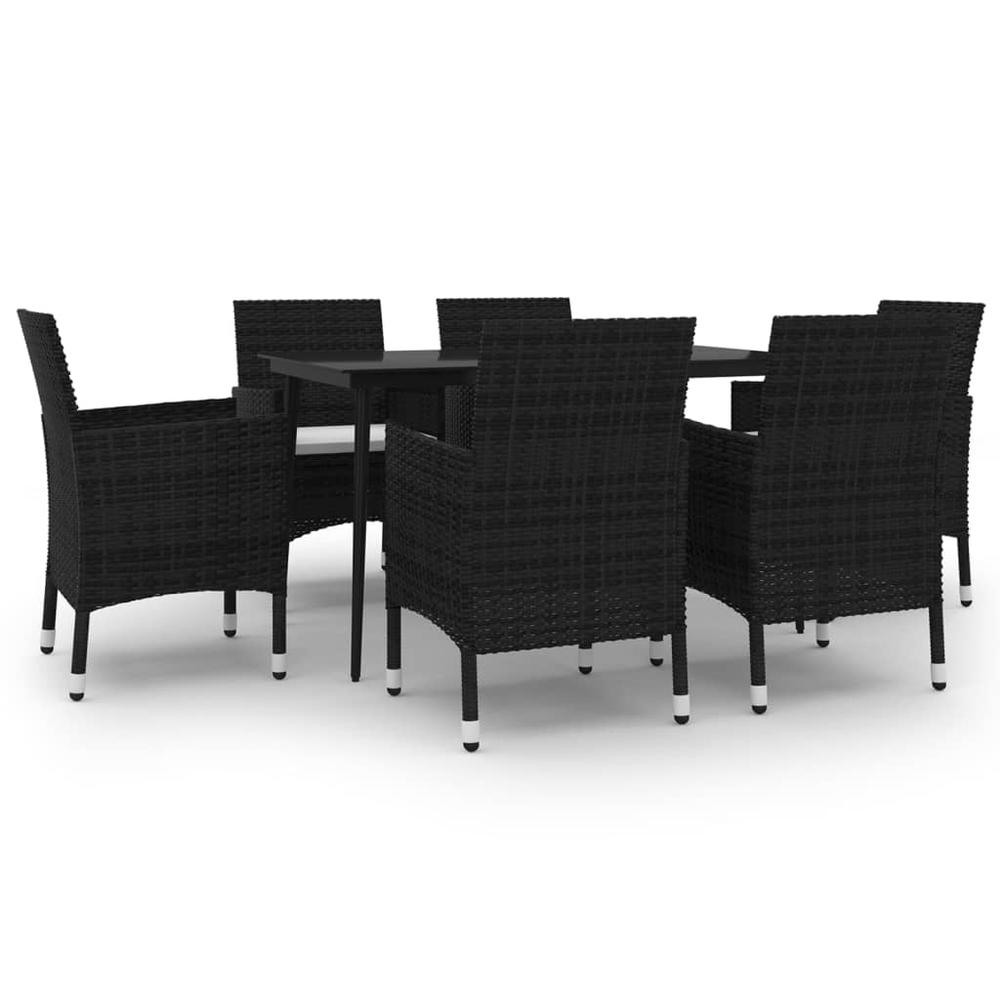 7 Piece Patio Dining Set with Cushions Poly Rattan and Glass. Picture 1