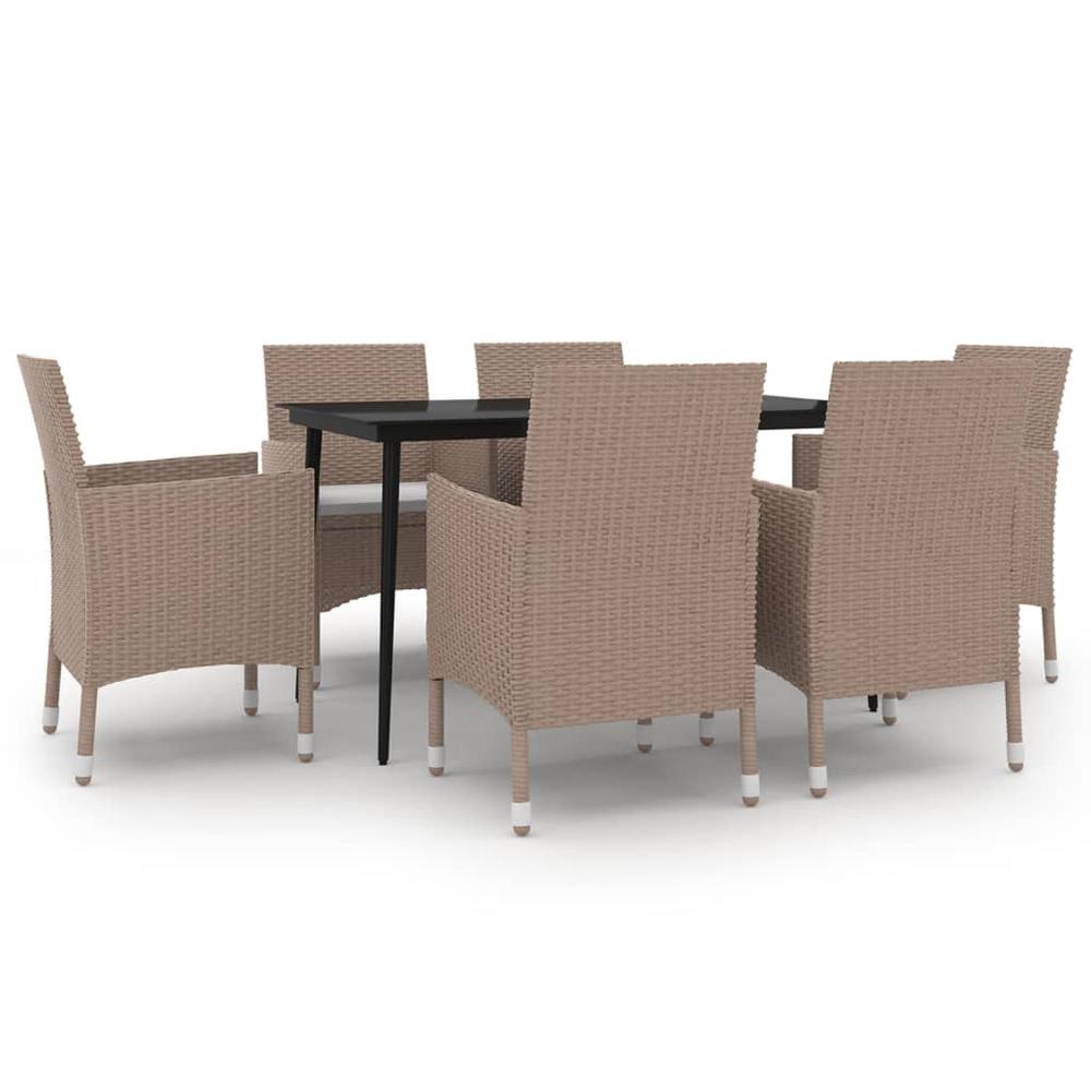 7 Piece Patio Dining Set with Cushions Poly Rattan and Glass. Picture 1
