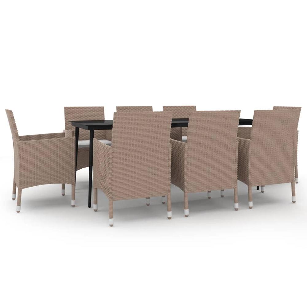 9 Piece Patio Dining Set with Cushions Poly Rattan and Glass. Picture 1