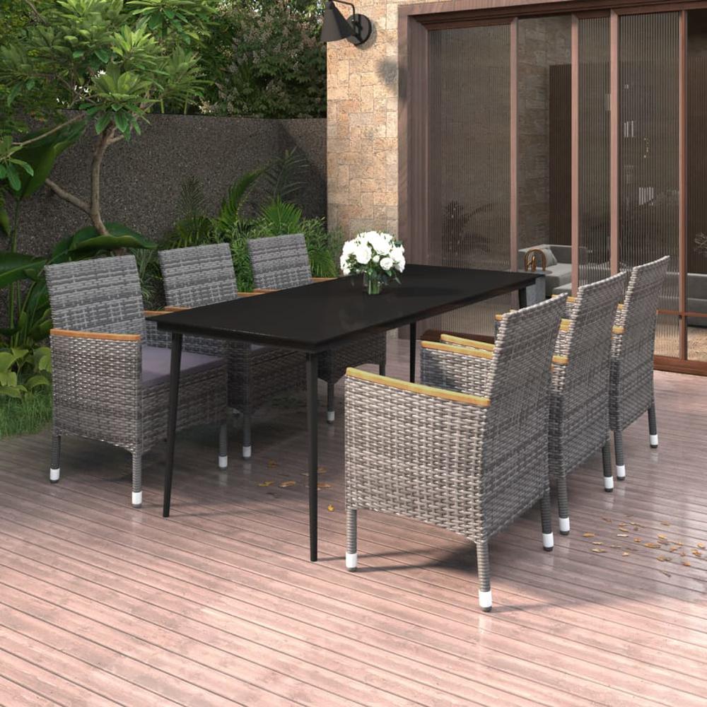 7 Piece Patio Dining Set with Cushions Poly Rattan and Glass. Picture 8