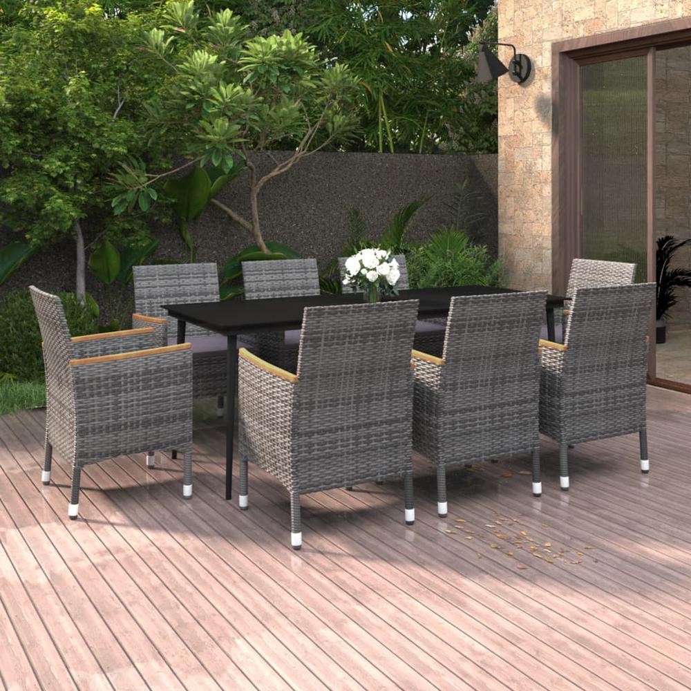 9 Piece Patio Dining Set with Cushions Poly Rattan and Glass. Picture 8