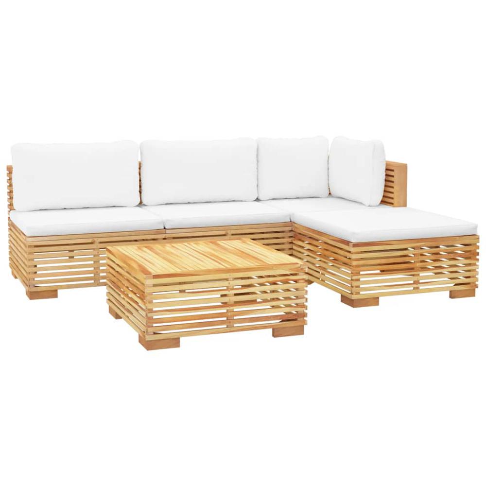 5 Piece Patio Lounge Set with Cushions Solid Wood Teak. Picture 2
