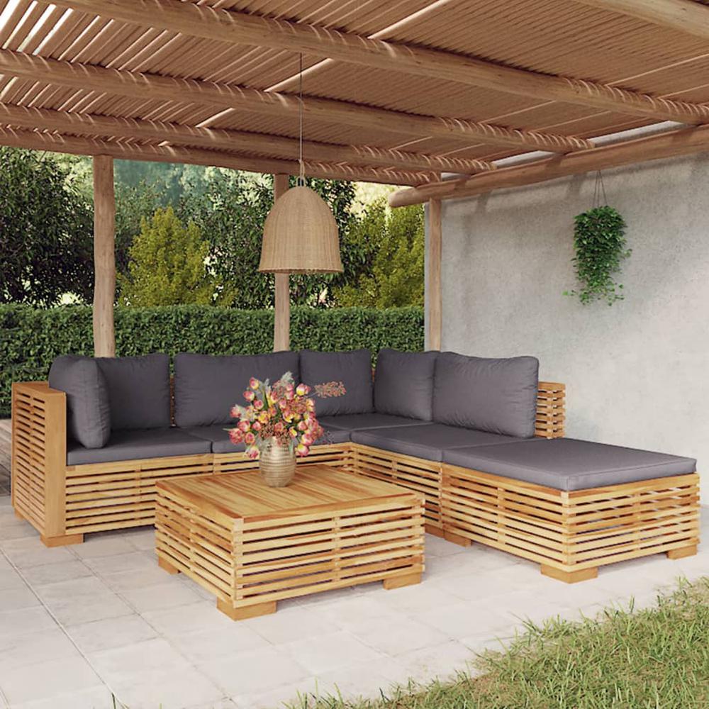 6 Piece Patio Lounge Set with Cushions Solid Wood Teak. Picture 11