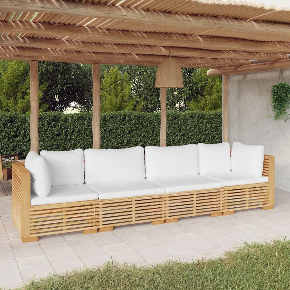 4 Piece Patio Lounge Set with Cushions Solid Wood Teak. Picture 7