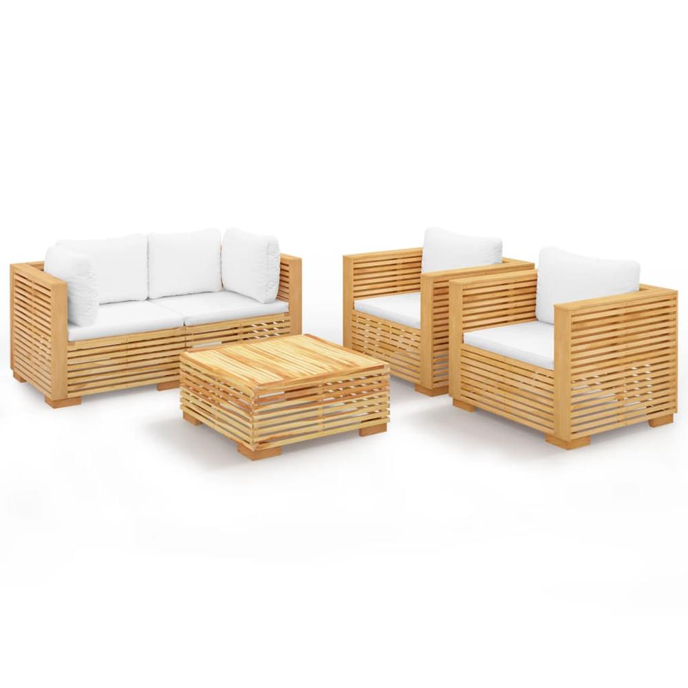 5 Piece Patio Lounge Set with Cushions Solid Wood Teak. Picture 1