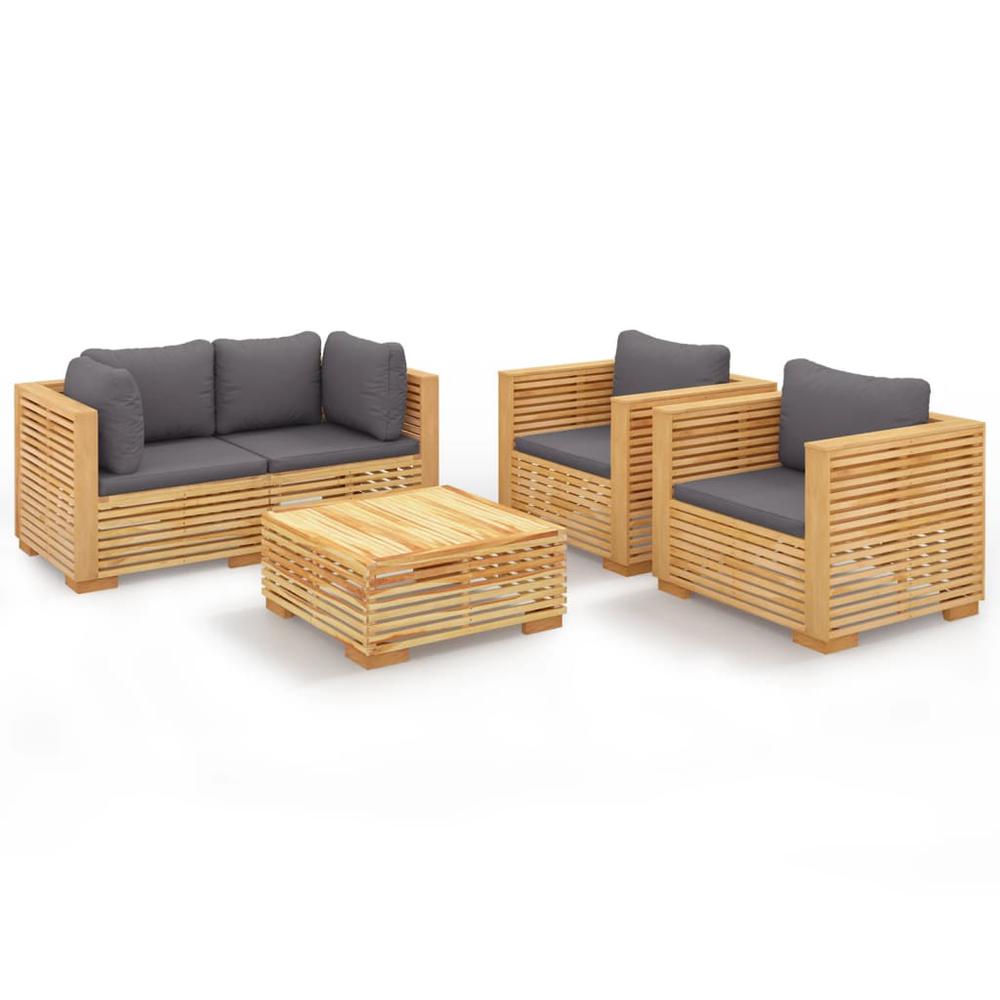 5 Piece Patio Lounge Set with Cushions Solid Wood Teak. Picture 1