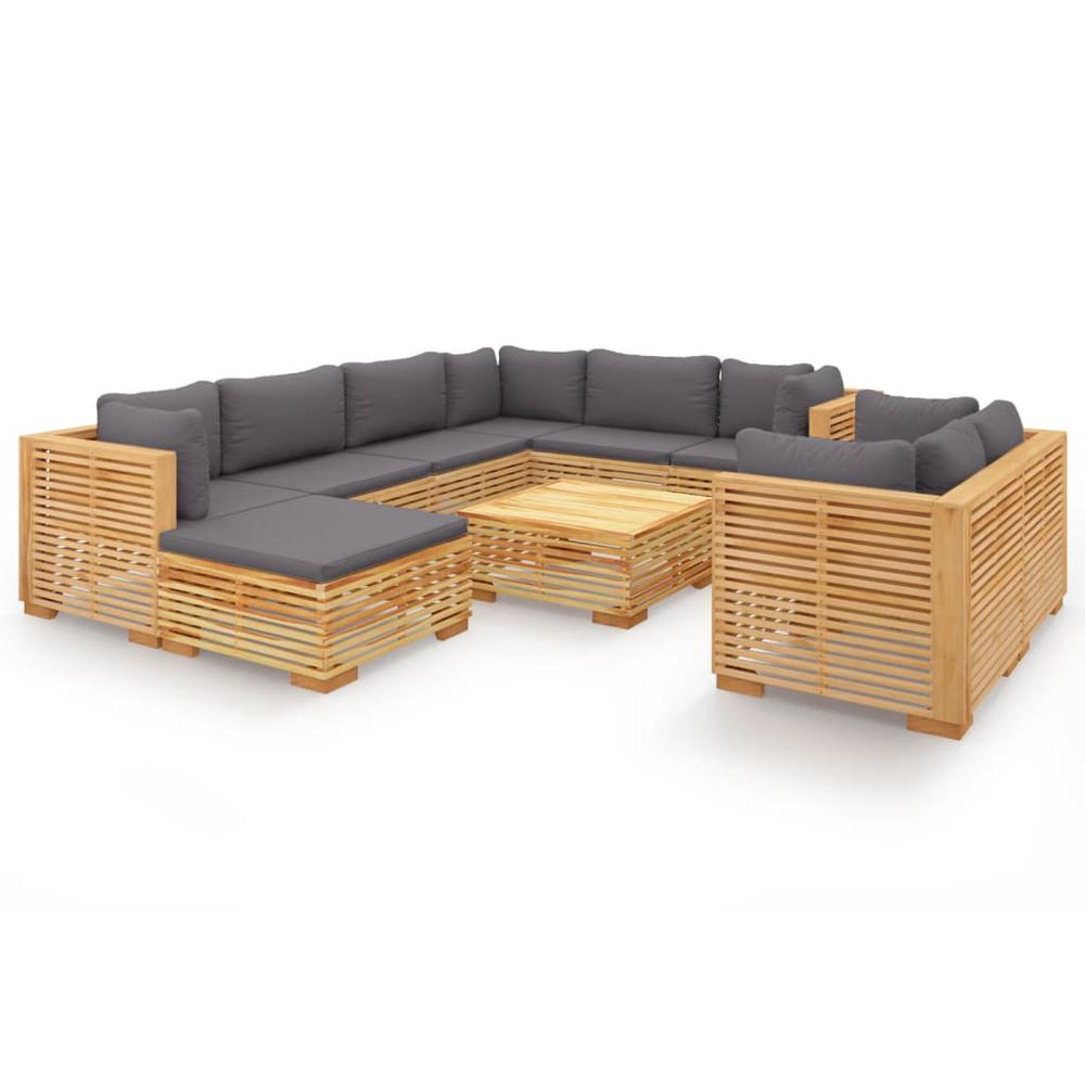 10 Piece Patio Lounge Set with Cushions Solid Wood Teak. Picture 1